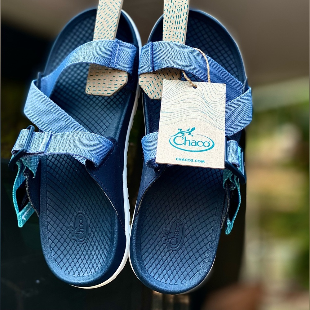 NWT Chaco Lowdown Slide Sky Dusty Blue Cushion Arch Support Comfort